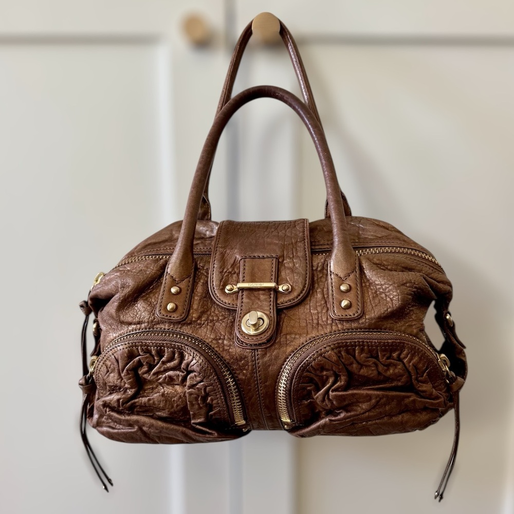 Botkier Bianca Metallic Bronze Leather Satchel Handbag, Antiqued Gold Hardware - Picture 8 of 16